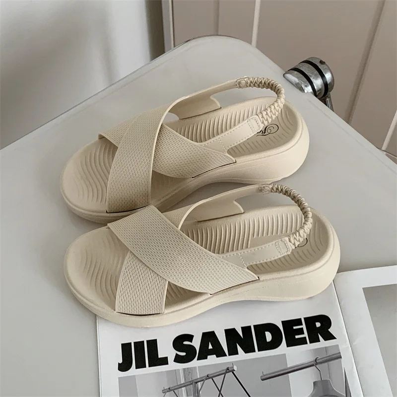 

Женские сандалии на платформе с перекрестными ремешками, летние шлепанцы на толстой подошве, нескользящие пляжные тапочки, повседневная удобная обувь для прогулок на открытом воздухе, модные туфли