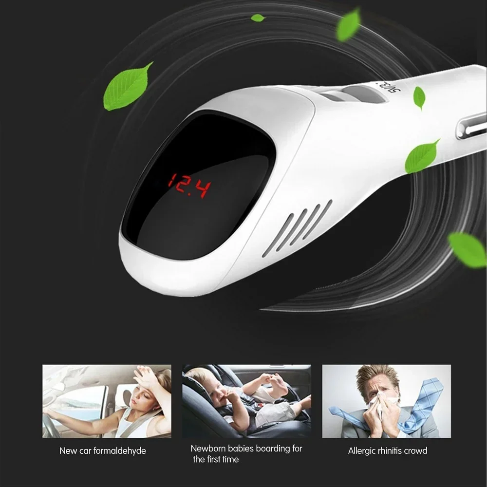 

Car Air Purifier 12V 24V Negative Ions Cleaner Ionizer Freshener Auto Mist Dual USB Fast Charger HD Digital Display
