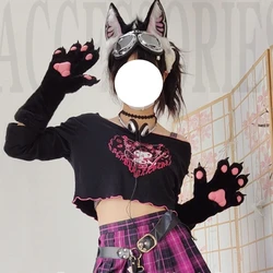Fursuit Animal Claw Gloves for Girl Cosplay Furry Plush Paws Gloves Adult Halloween Party Dress Up Gloves Accessories