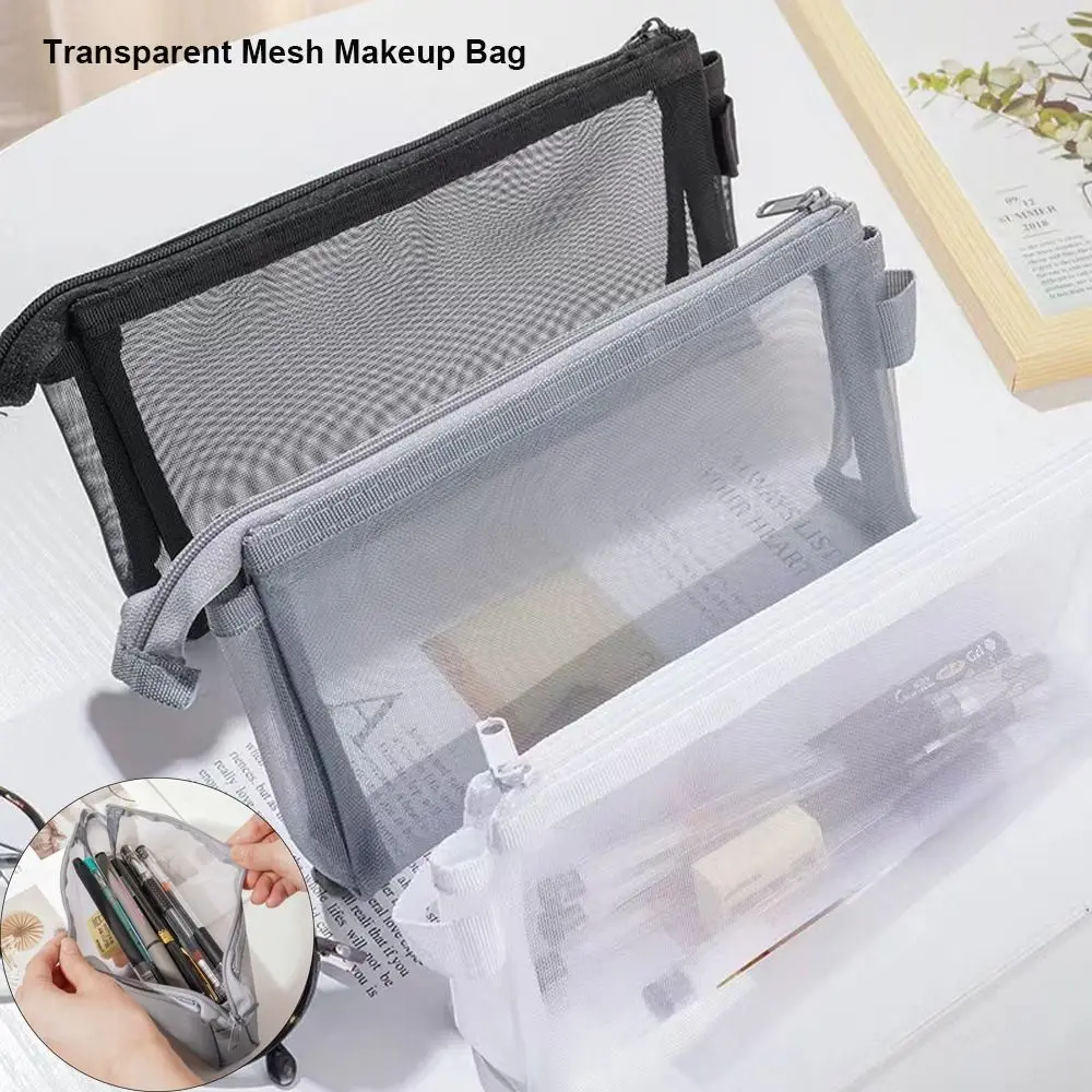 Transparent Mesh Makeup Bag Grey/Black/White Portable Ladies Toiletry Storage Bag Multifunction Women Cosmetic Storage Pouch