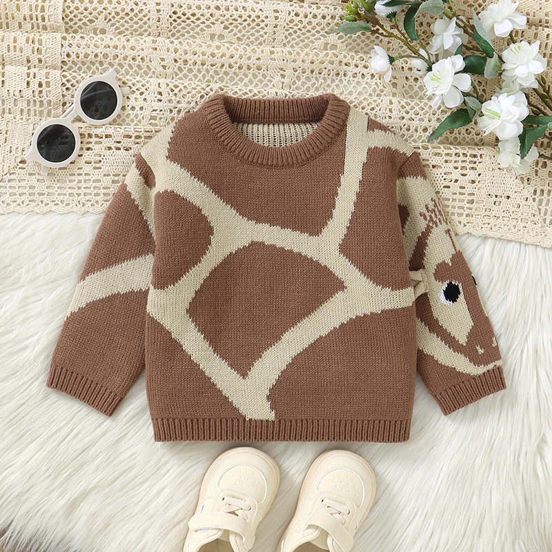 Braun Baby Jungen Pullover Kleidung Winter Warme Gestrickte Neugeborenen Rundhals Langarm Strickwaren Pullover Kleinkind Jumper Tops