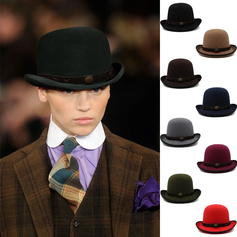 

Men Women Wool Blend Oval Top Bowler Hats Woolen Fedora Caps Trilby Classical Derby Sunhat Adjustable UK M-L US 7 1/8-7 3/8