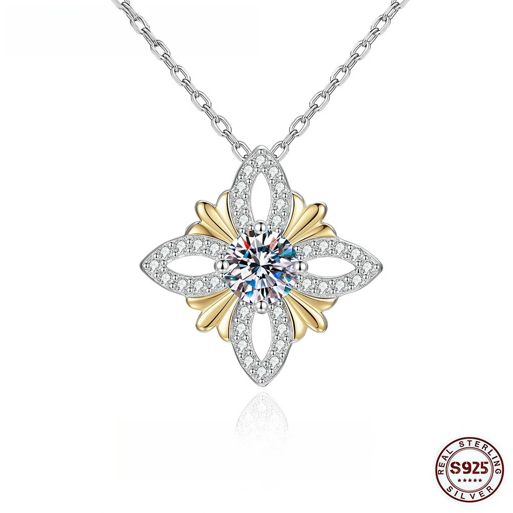 All Moissanite GRA D VVS1 Clover Filigree Pendant Necklace 925 Sterling Silver Fine Jewelry Engagement Daily Gold Tone For Women