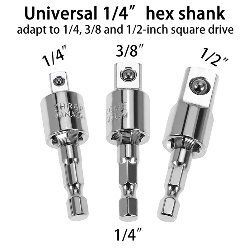 ABDJ-6 Pack Impact Grade Socket Adapter 360-Degree Universal Joint Swivel Socket Set, Socket To Drill Adapter