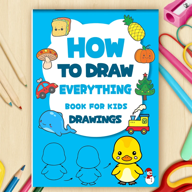 Fun Drawing Book Simple 4-step Tutorial on How To Complete Drawing 96 Cartoon Patterns Interactive Coloring Activity Book