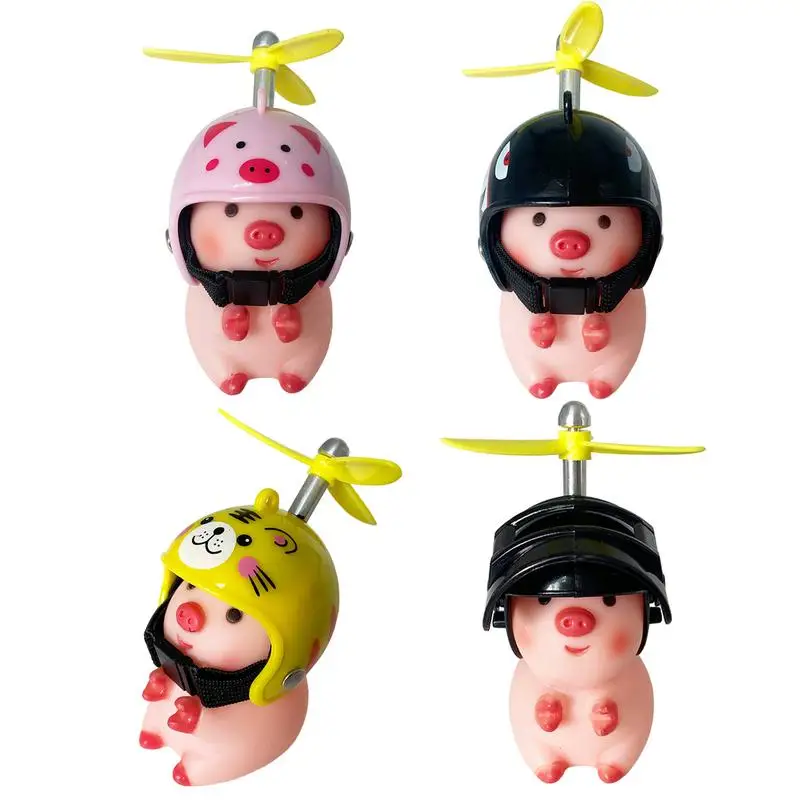 Lovely Animal Figures With Propeller Helmets Cute Swine Handlebar Toy Piglet Motorcycle Handlebar Ornaments Motorcycle Supplies