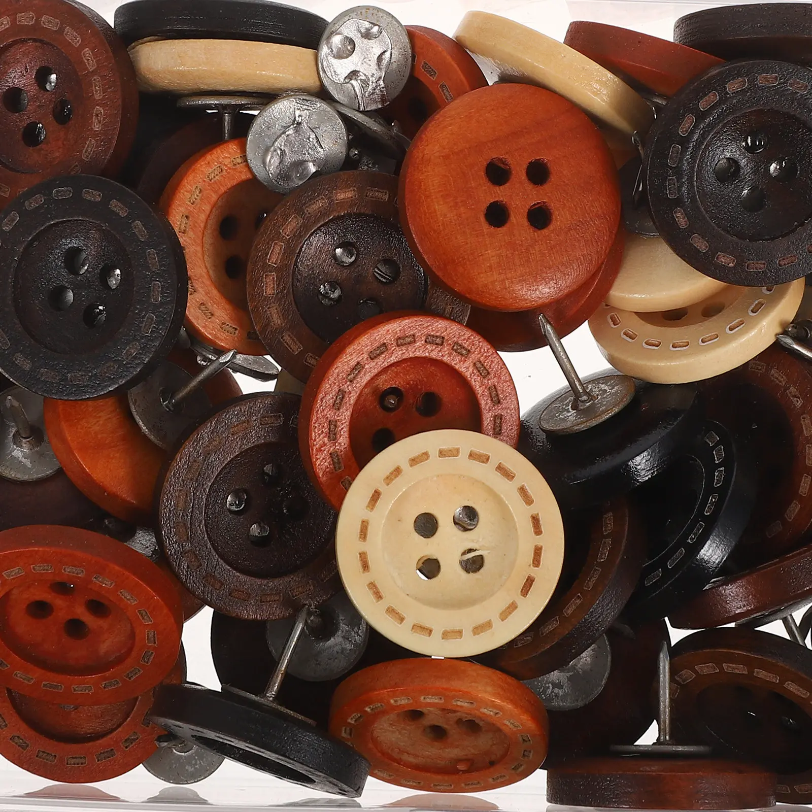 50Pcs Retro Wooden Push Pins Button Shaped Thumbtacks for Bulletin Board Photo Wall Cork Map Office Classroom Wooden Push Pins