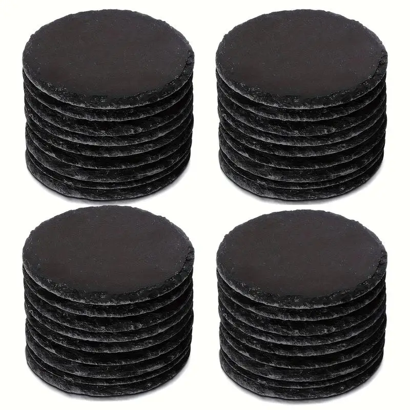 

20 Pack Round Slate Coasters, 4-Inch Black Stone Drink Coasters for DIY Laser Engraving, Suitable for Bar, Kitchen, Dining