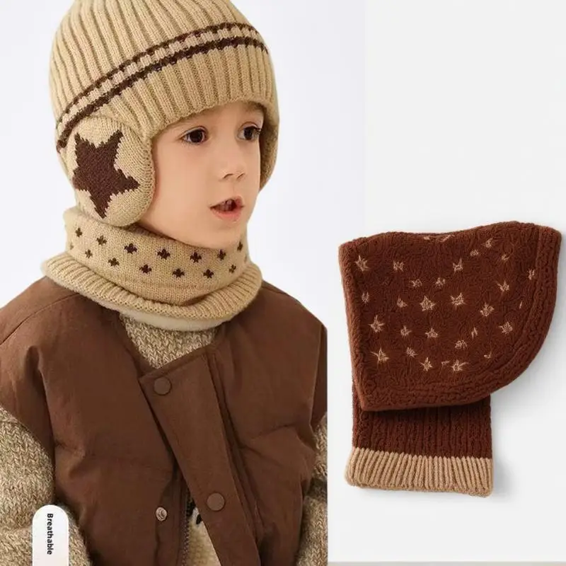 1 مجموعة 1-10Y الأطفال بيبي بوي الشتاء قفازات متماسكة قبعة وشاح 2 قطعة دعوى في الهواء الطلق يندبروف الصوف الدافئة الاطفال حلقة قبعة صغيرة للبنين