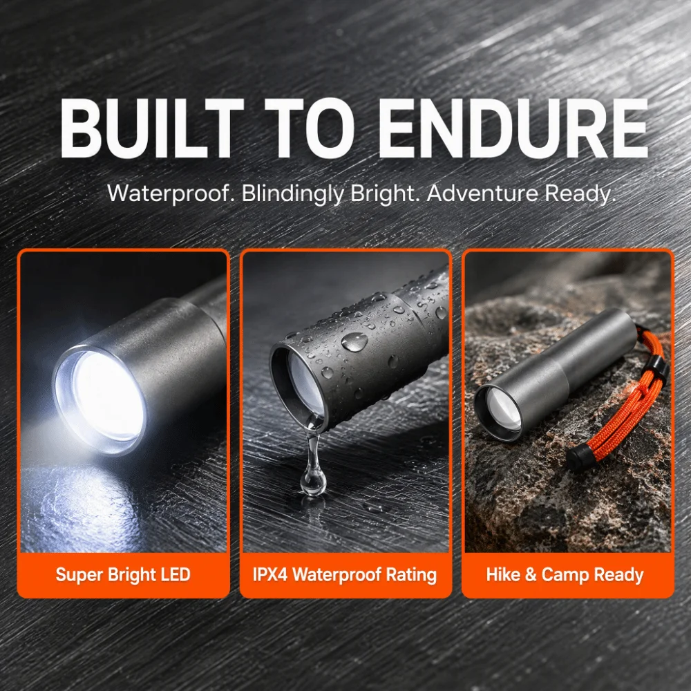 Super Bright Telescopic Zoom Flashlight Rechargeable Waterproof White Laser Flashlight Portable Stainless Steel
