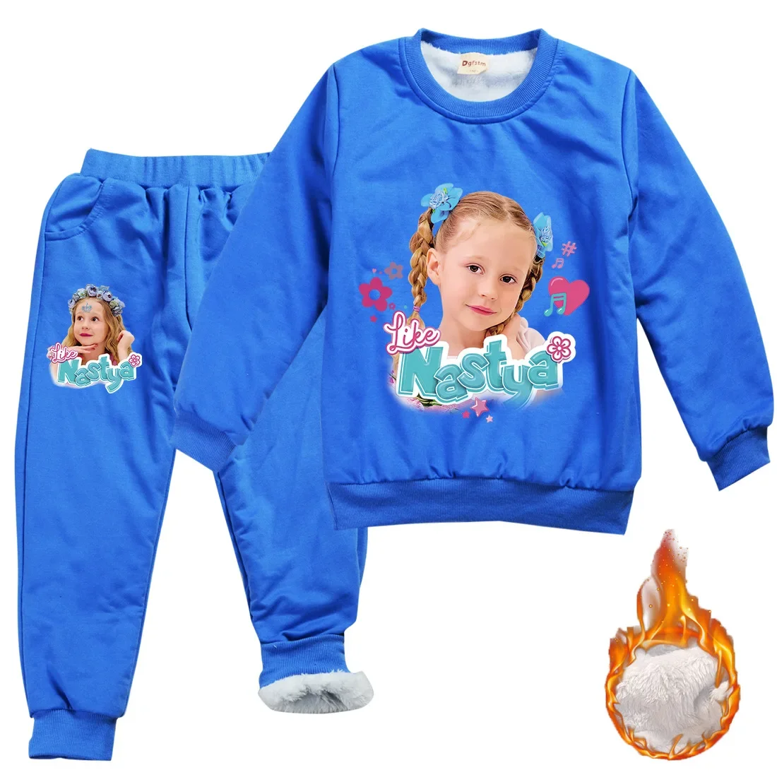 

2023 Winter Lovely Like Nastya Show Clothes Kids Velvet Warm Fleece Sweatshirt Pants 2pcs Set Baby Girls Outfits Boys Sportsuits
