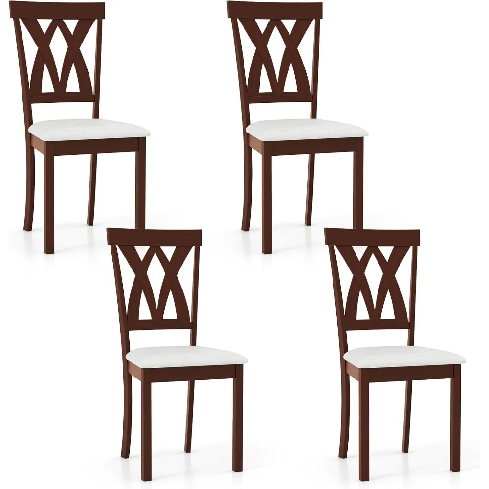 

Wood Dining Chairs Set of 4, Wooden Kitchen Chairs with Upholstered Seat, Rubber Wood Legs & Cross Back, Farmhouse Armless Side