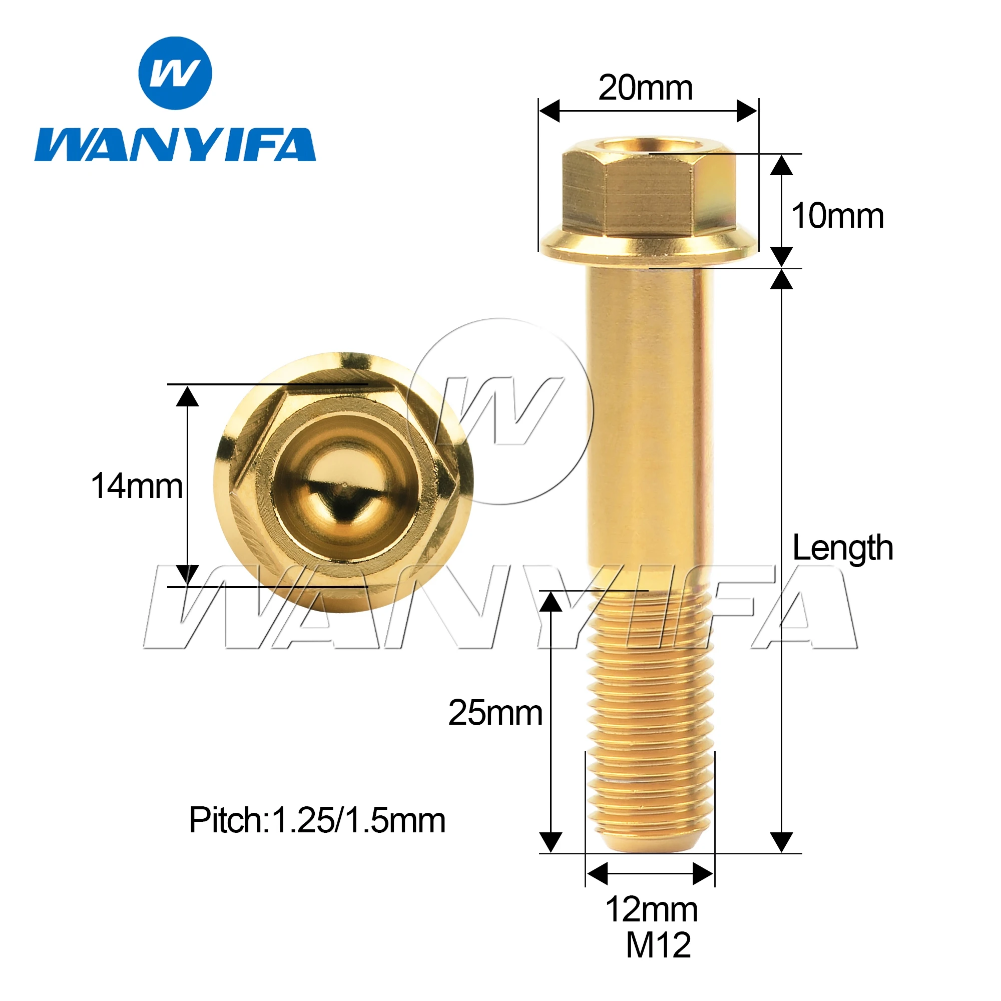 Imagem -06 - Parafusos de Titânio para Modificação de Motocicleta Cabeça de Flange Hexagonal Passo 125 15 mm M12 x 30 mm 90 mm Pcs