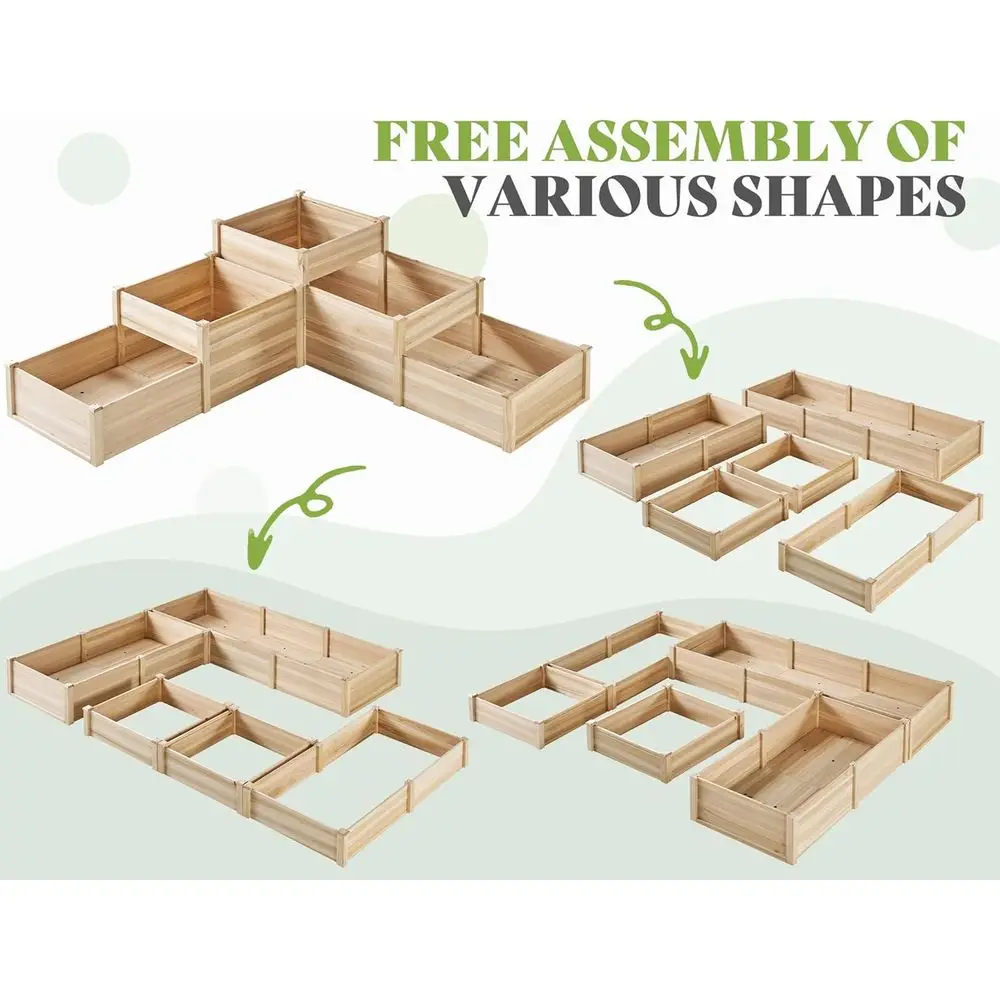 Raised Garden Bed 3-Tier Outdoor Planter Box, Wooden with Dividers, Shape Adjustable, Tool-Free Assembly, Ideal for Growing Vege