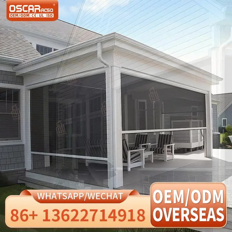 

Наружная электрическая занавеска на роликах с ветрозащитной водонепроницаемой изоляцией для окон ресторана, алюминиевая рама, молния, дорожка на заказ