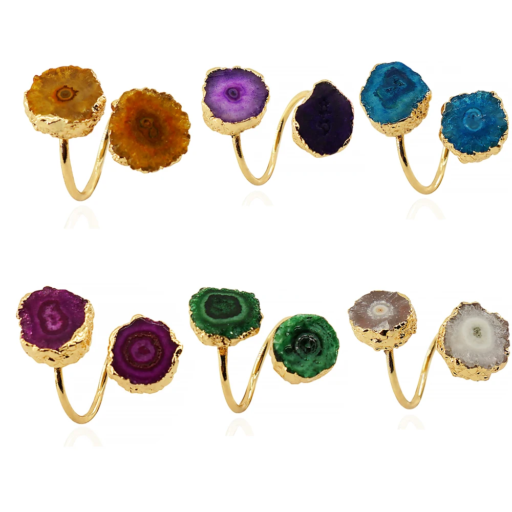 Bague croisée ouverte en tranches d'agate irrégulières pour femmes et filles, style Boho, pierre naturelle brute, tournesol, bijoux de doigt, cadeau de fête de mariage