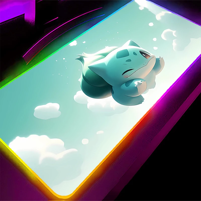 

LED Gaming Mouse Pad Natural Rubber Pokemon Bulbasaur Computer RGB Mousepad Desk Mat Carpet Keyboard Gamer Accessories Backlight