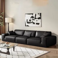 Sofa z prawdziwej skóry w stylu włoskim minimalistyczne nowoczesne sofy czarne duże meble do salonu Muebles Para Salas Modernos