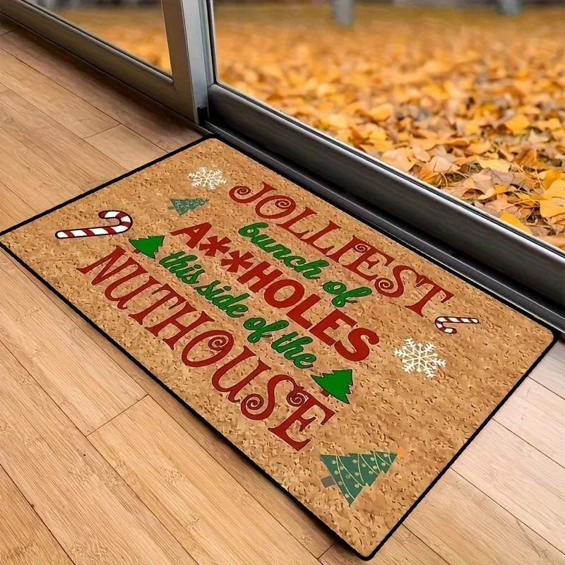

VIKAMA Christmas Carpet Creative Text Doormat Welcome Mat Crystal Velvet Living Room Carpet Rug For Bedroom Outdoor Carpet Hom
