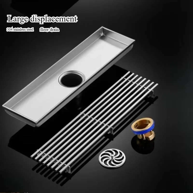 Rectangular 304 Stainless Steel Shower Floor Drain, Gold Finish, Large Drainage Capacity, Anti-Odor for Bathroom Hotel