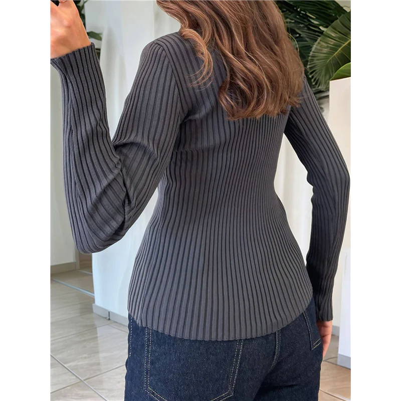 ABRT-Women's Casual Simple Solid Color Long Sleeve Shirt Wool Top Button Striped Lapel Work Shirt