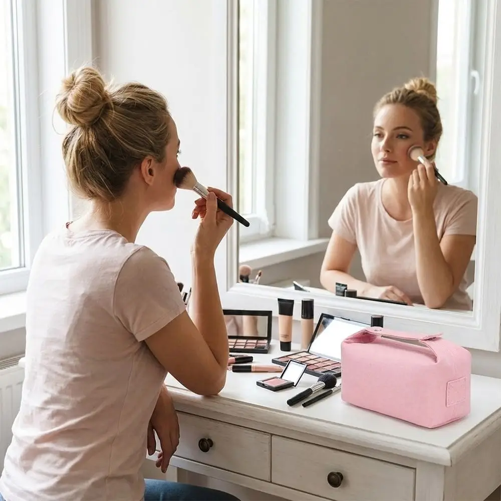 Trendy Large Capacity Cosmetic Storage Bag Portable Handheld Makeup Pouch Canvas Travel Storage Bag Cosmetic Storage