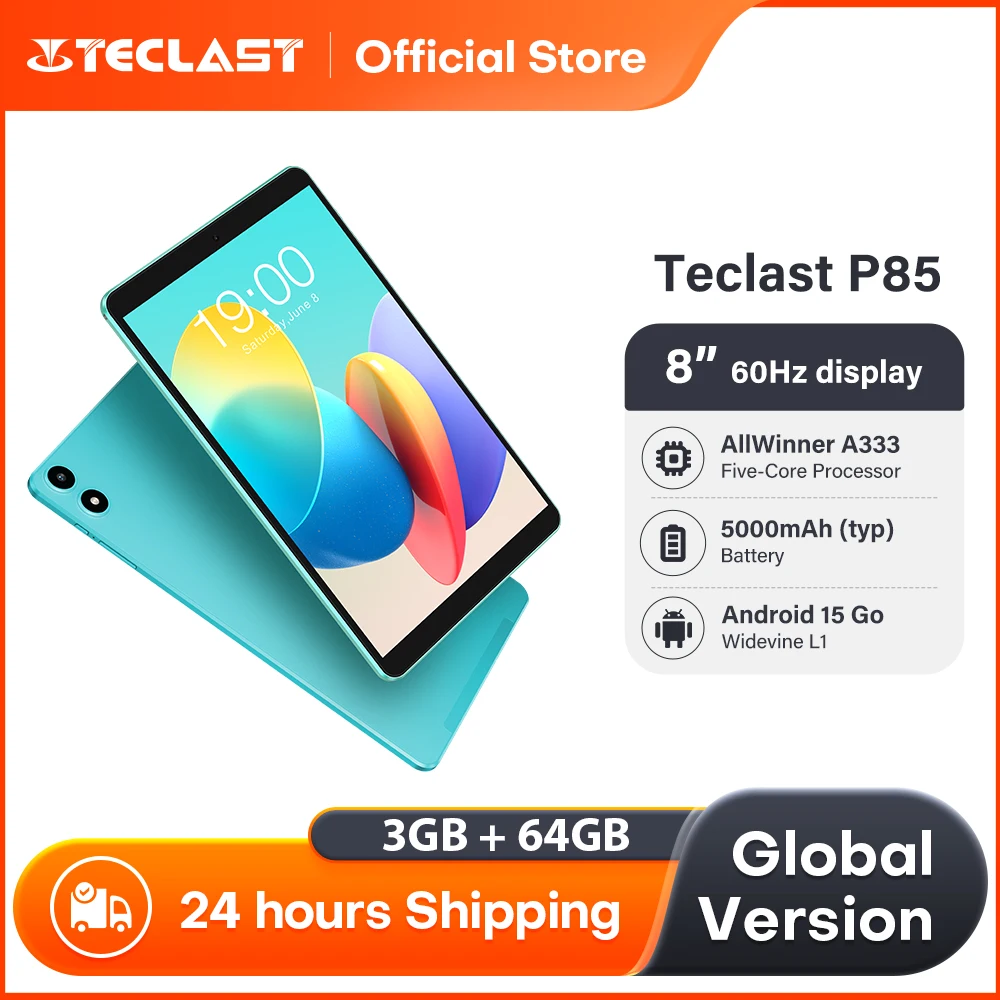 Планшет Teclast P85 на Android 15, 8 дюймов IPS, 3+6 ГБ ОЗУ, 64 ГБ ПЗУ, A333 5-ядерный, Widevine L1, Wi-Fi 6, Type-C, 5000 мАч, металлический корпус