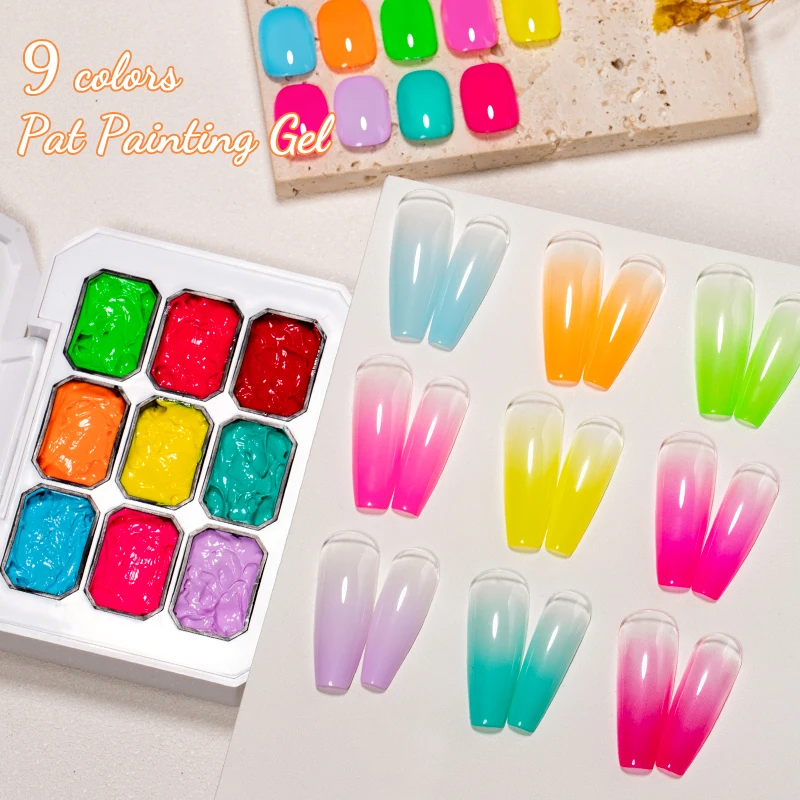 9 ألوان معكرون بات اللوحة جيل للأظافر البولندية الملونة الفلورسنت مسمار الفن دهان داي هلام الورنيش UV/LED نقع قبالة مانيكير #1