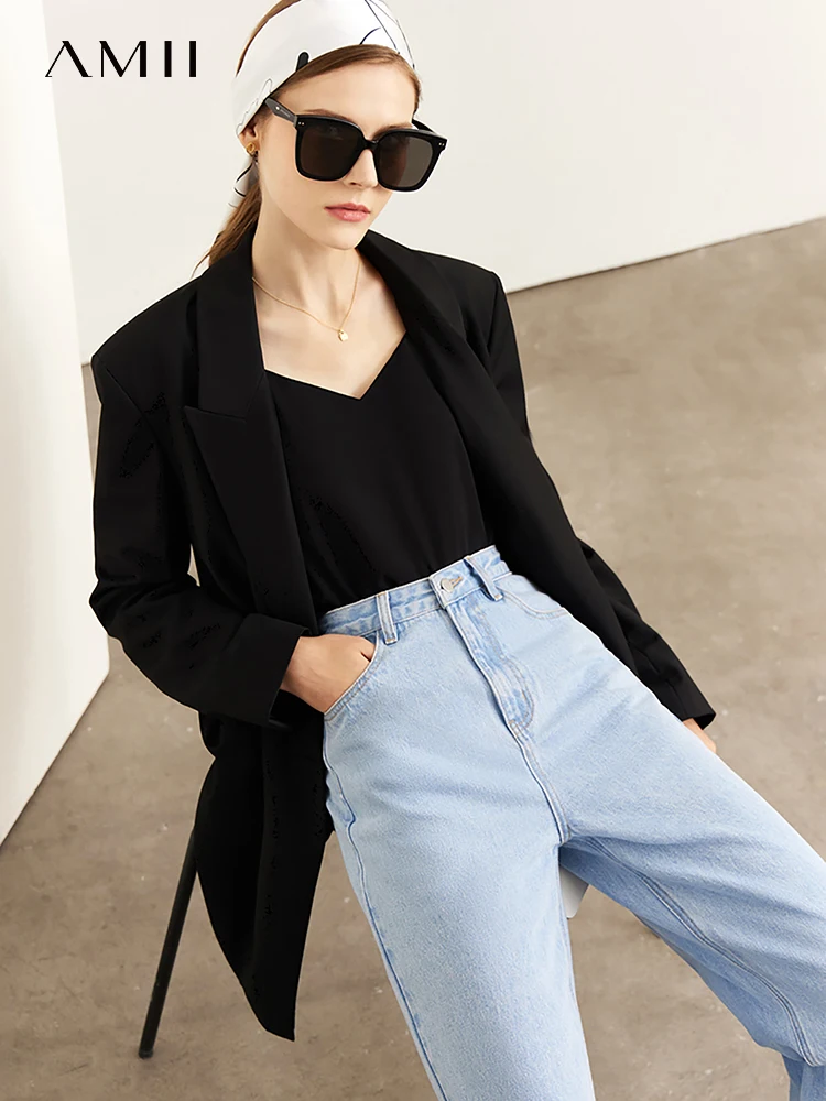 AMII Minimalism Suits Women 2022 Autumn Long Sleeve Office Lady Female Blazers+Solid Vest+Casual Pants Sold Separately 12240960