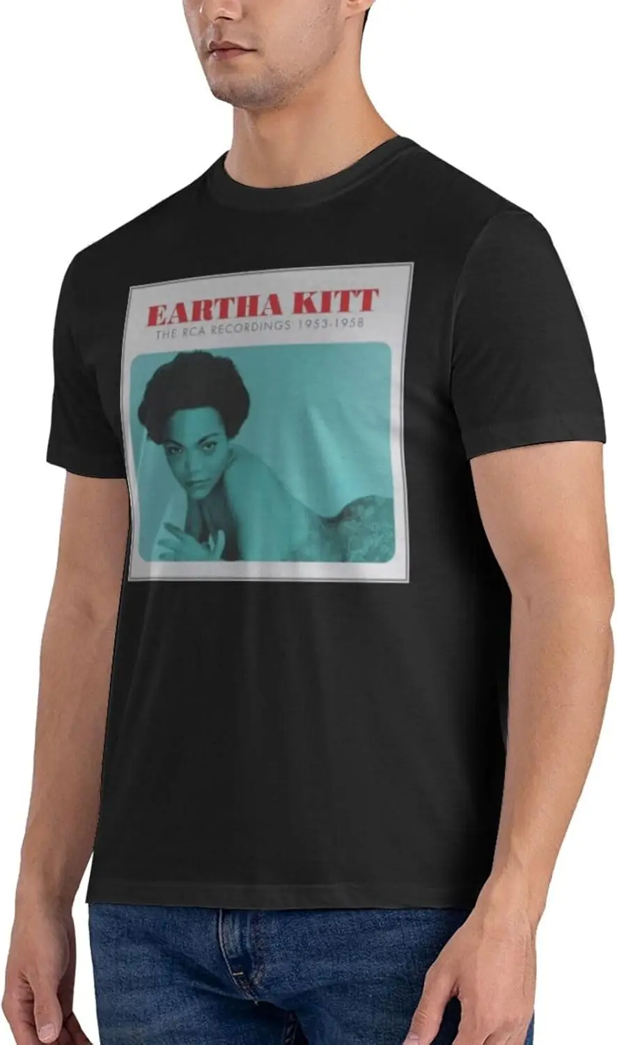 تيشيرتات قطنية بأكمام قصيرة قابلة للتنفس للرجال من Eartha Music Kitt، نمط شخصي، تي شيرت مخصص باللون الأسود