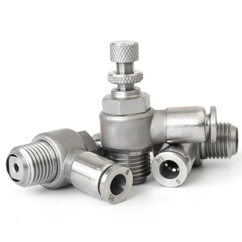 Throttle Valve SL 4-12mm Pipe Control Valve 304 Stainless Steel Tube Air Hose Pneumatic Quick Push In Fittings Male BSPT Thread