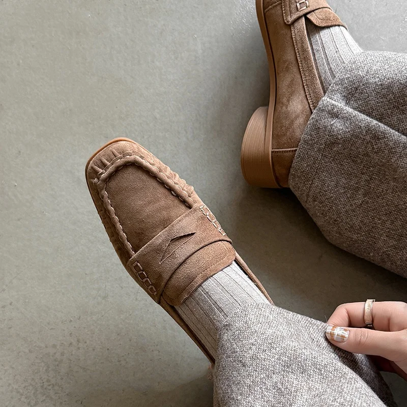 QUTAA 2026 News Fashion Women Pumps Shoes Kid Suede Woman Loafers Spring Genuine Leather Casual Shoes Round Toe Ladies 34-40 view 4