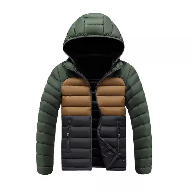 

Winter Men Coat Fashion Contrast Color Stand Collar Male Jacket Thicken Windproof Detachable Hooded Versatile Man Outerwear