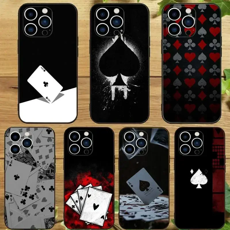 

Playing Cards Phone Case For iPhone 15 14 13 12 11 Pro Max Xs Xr X 7 8 Plus 12 13 Mini Silicone Black Cover