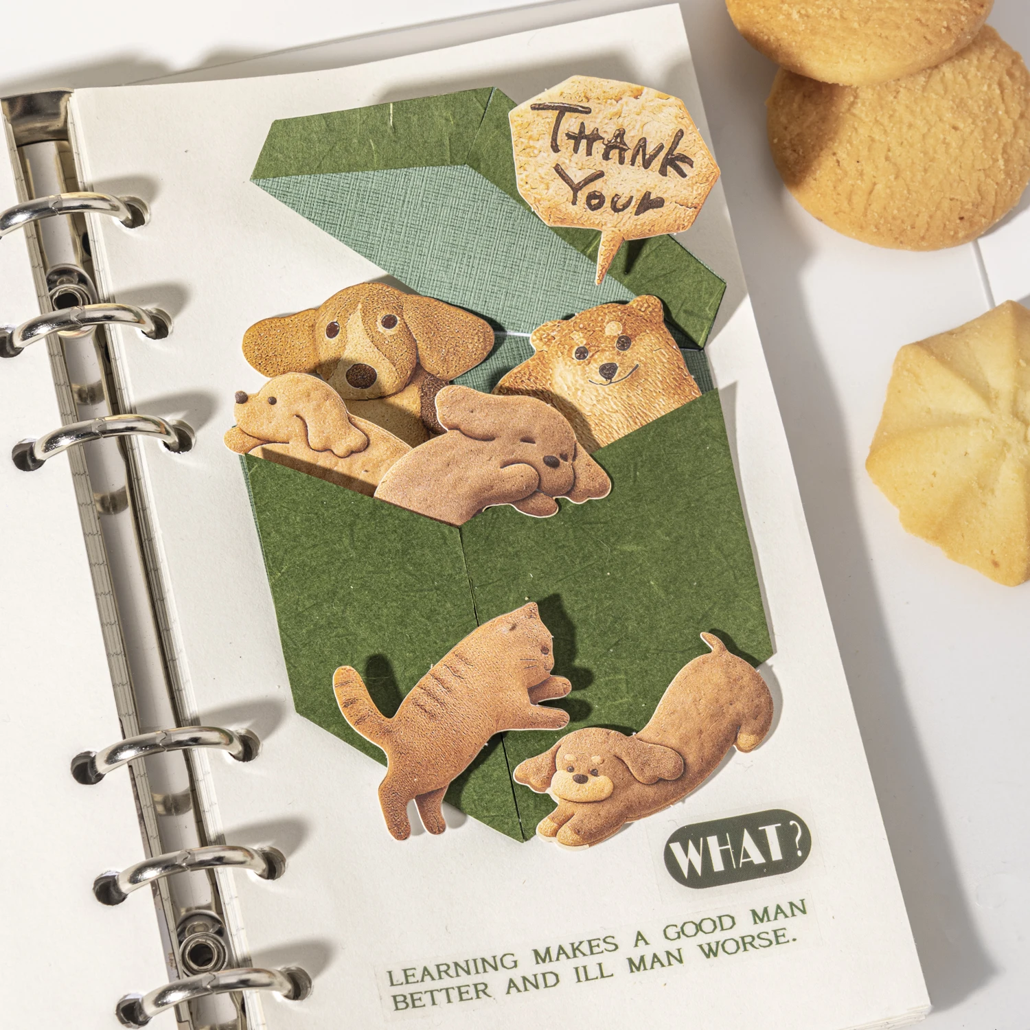 Cookie's Ramblings Series Kawaii Cat Dog Cookie Shape Landscape Sticker Creative DIY Journal Material Collage Stationery