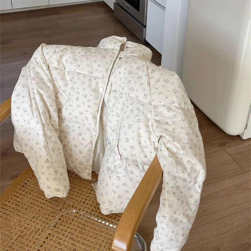 HELIAR Cappotto da donna in cotone caldo dolce stampato floreale Collo a lupetto Addensare Giacca imbottita in cotone a maniche lunghe Giacca casual da donna allentata