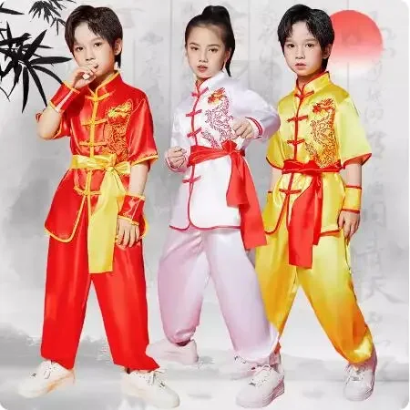 ملابس أداء على الطراز الصيني للأطفال ، ملابس تدريب ووشو ، ملابس تدريب الكونغ فو ، أولاد وبنات ، أزياء أداء تاجي