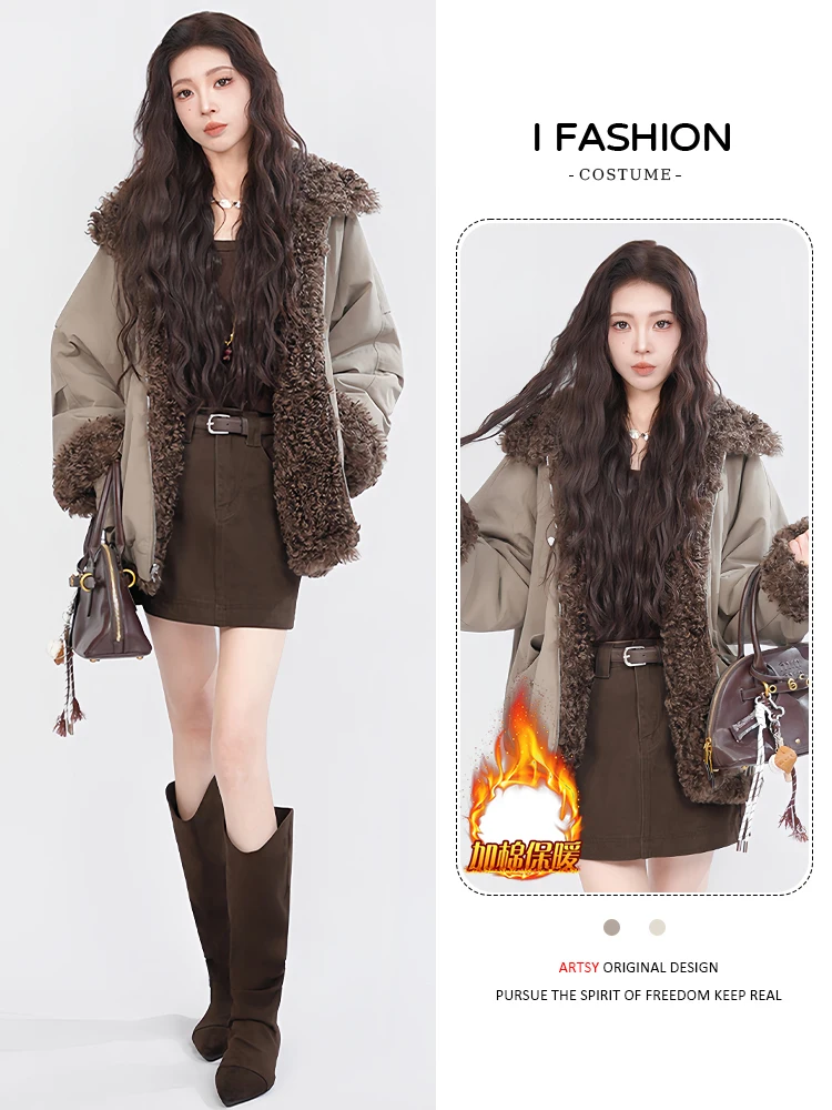 티엔드 다운 파카 슬레 오픈 가디건 코튼 재킷 여성용 중간 길이 안감 겨울 코트 플러피 아우터웨어