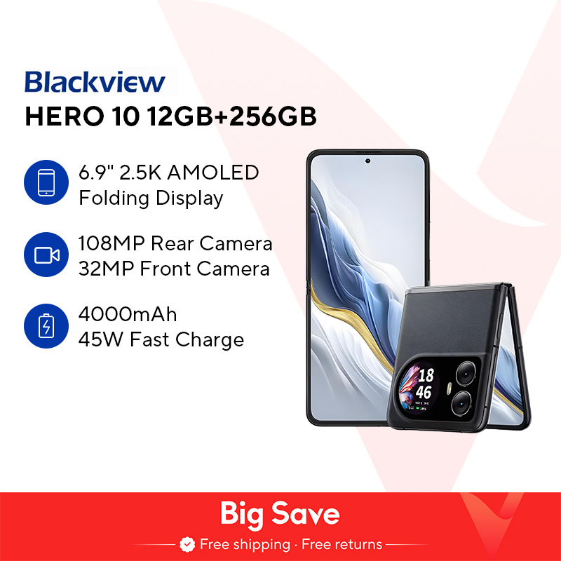 World Premiere Blackview HERO 10 Smartphone12GB+256GB 6.9 inch AMOLED Folding Display 45W Charging MTK Helio G99 108MP Camera