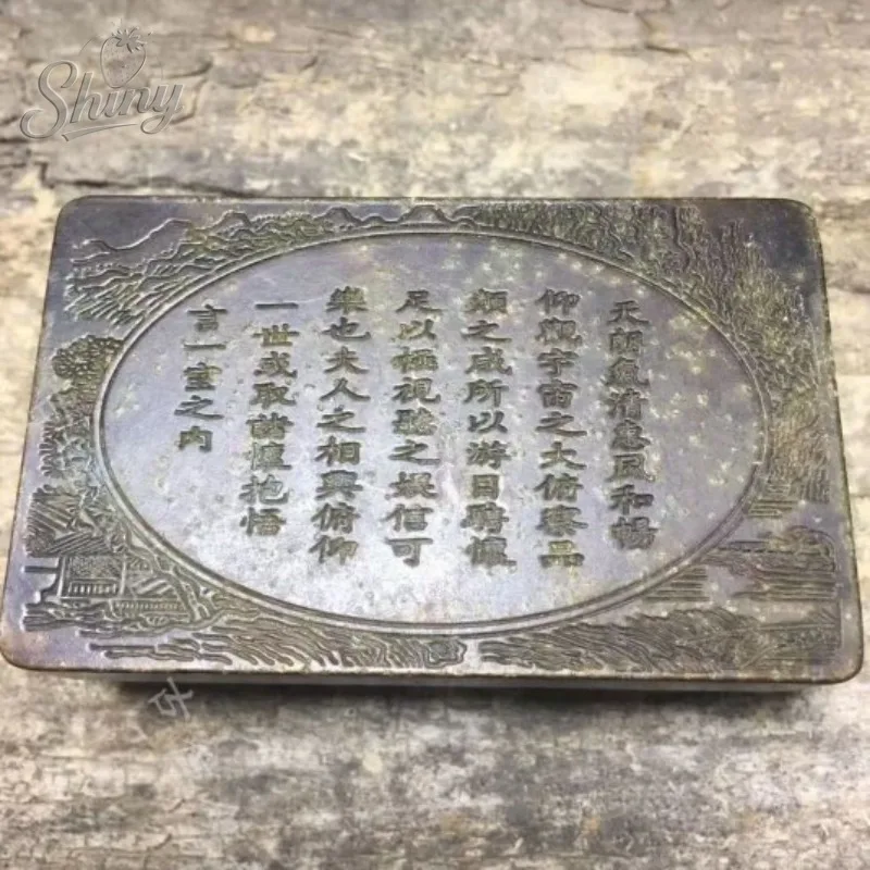 

Antique Imitation Bronze Ware Lan Ting Xu Bronze Ink Box Calligraphy Supplies Home Decorations
