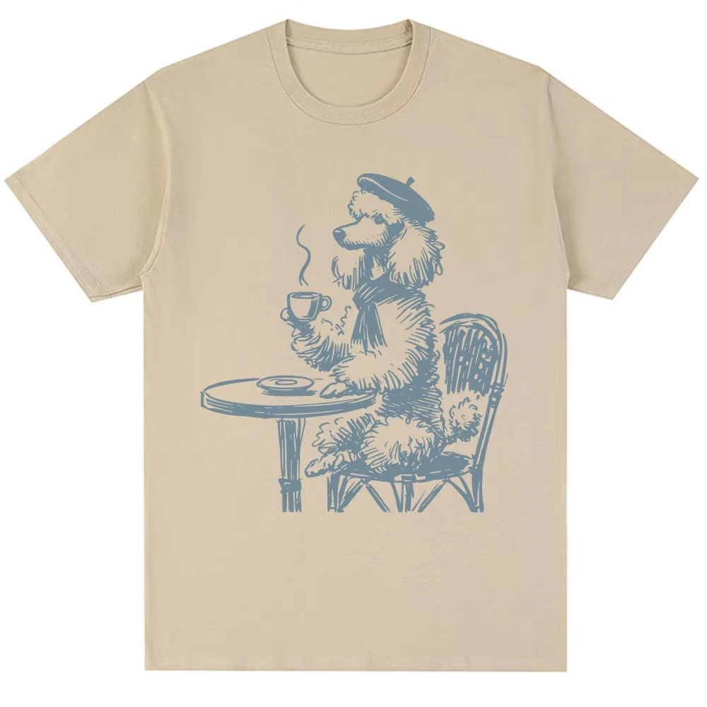 Funny Poodle Coffee French Dog Meme T ShirtWomen Fashion Creativity T-shirts Oversized  Casual T-shirt Streetwear view 2