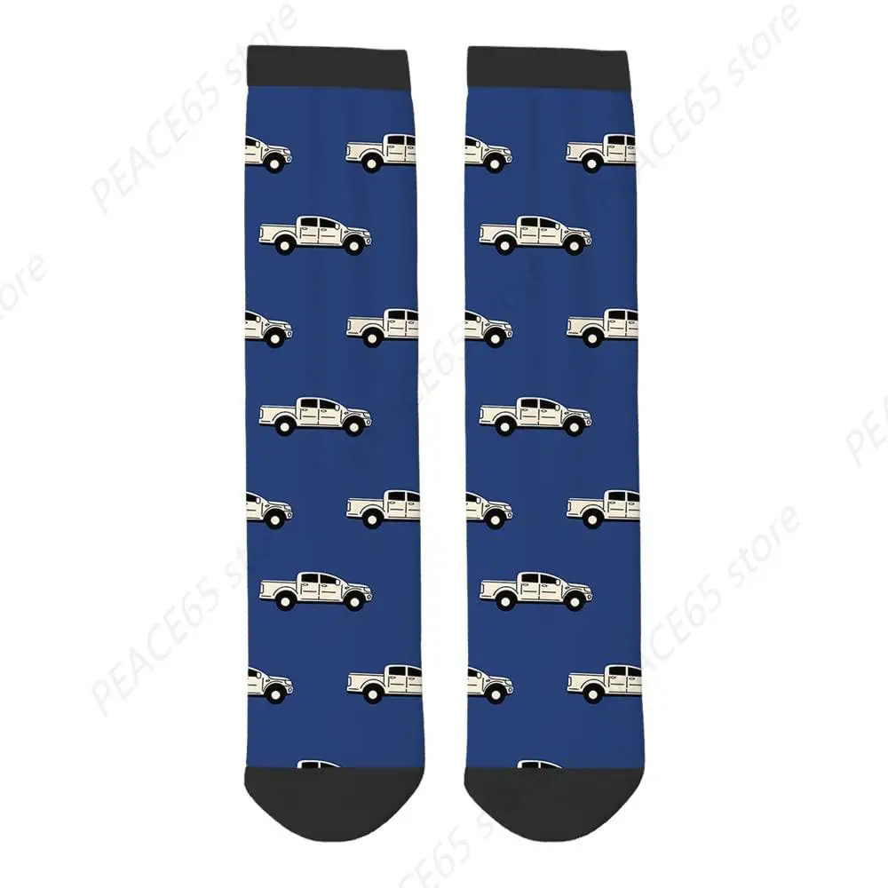 Vehicles Funny Socks Cartoon Automobile Toy Car Transport Sedan Traffic Doodle Style Casual Crew Socks Contrast Color Design