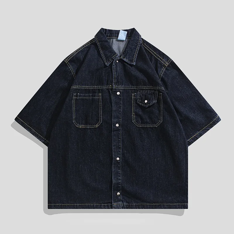 2026 American Retro Denim Suit Men's Summer New Shirt Seven-point Wide-leg Pants Two-piece Set view 2