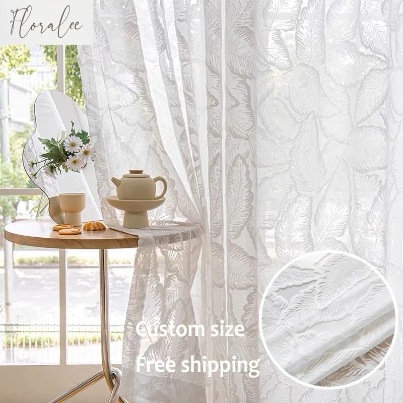 

White Tulle High Quality 3D Relief Yarn Luxury Chiffon Sheer Window Curtains for Living Room Bedroom Decor Voile Opaque Drapes