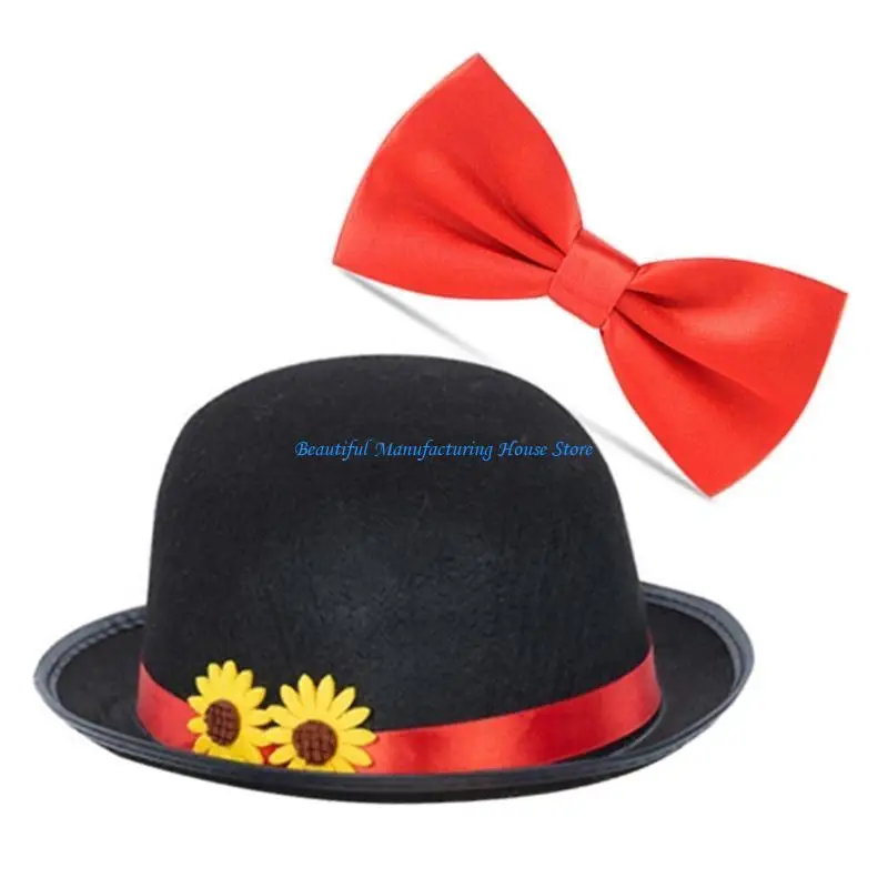 E56A Halloween Cosplay magowie kostium zestaw z kapeluszem okulary przeciwsłoneczne Bowtie dla dorosłych kobiet mężczyzn na