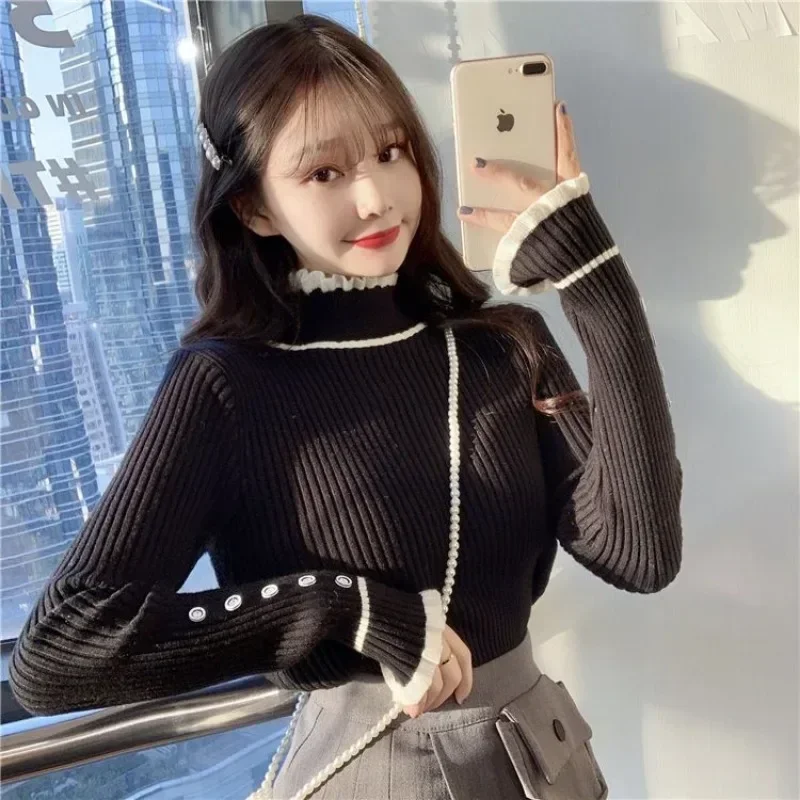 Basic Thermal Female Pullover Long Sleeve Smooth Hot Sale Winter Clothes Outerwears Attractive Fall Knitted Sweaters for Women