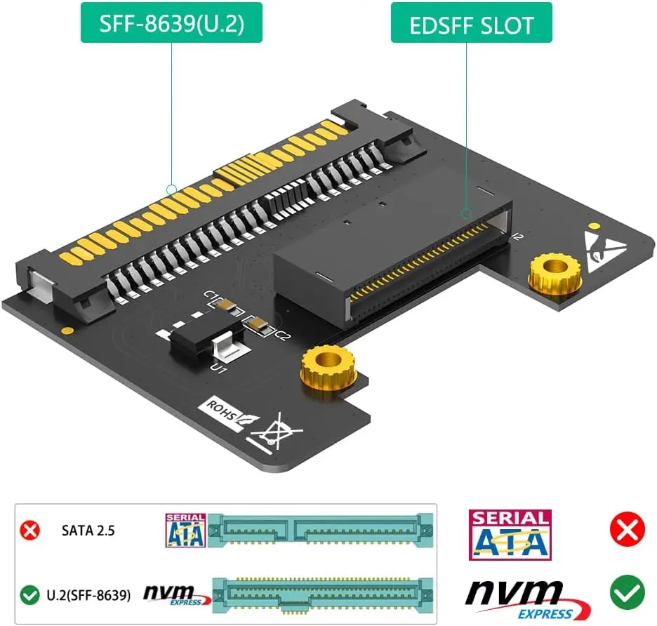 U.2 SFF-8639 to NVMe-Compatible Ruler 1U GEN-Z EDSFF Short SSD E1.S Carrier Adapter Card U.2 to EDSFF E1.S Slot SSD Converter