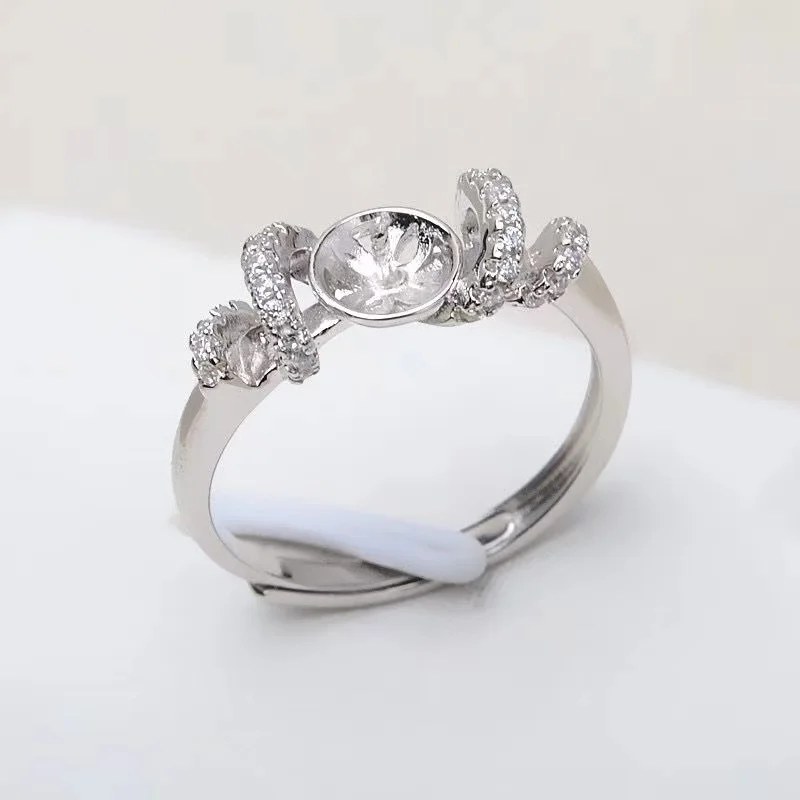 Encircling zircon inlays 925 Sterling Silver Classic Natural Freshwater Pearl Ring 8-9MM adjustable size  Gifts for Woman  RF