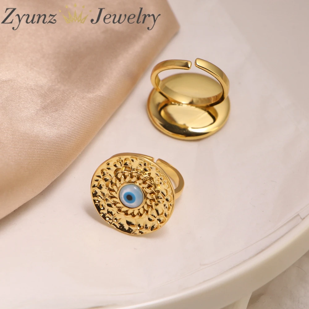 

5pcs, Turkish Eye Shell Open Ring Copper Gold Color Party Wedding Band Ring for Women Men Jewelry anillos bague