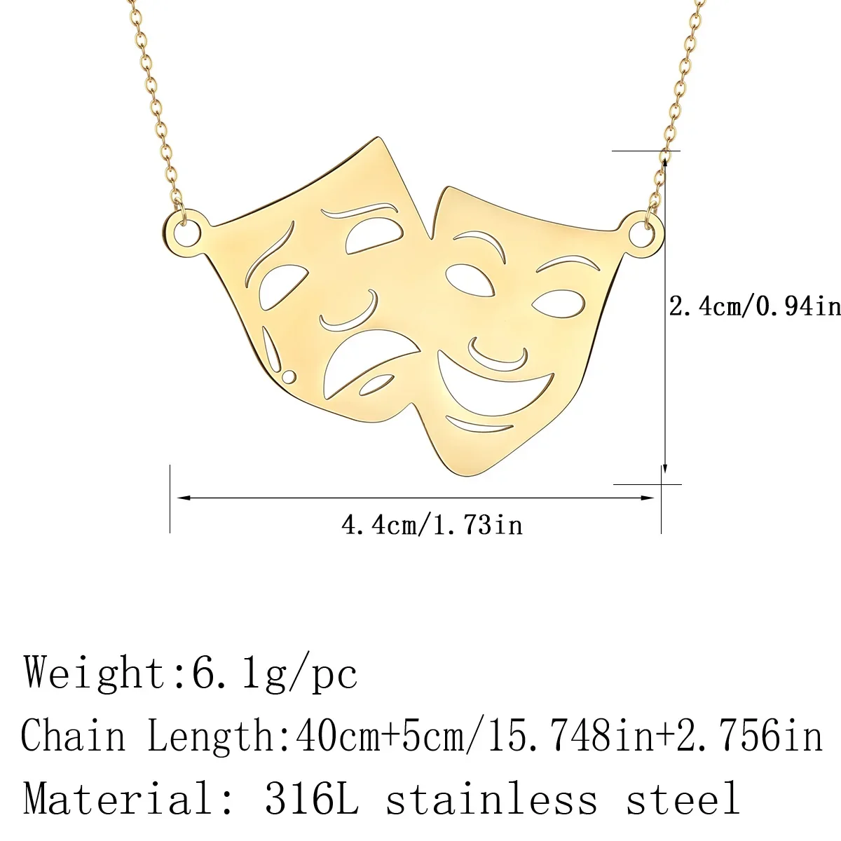 CHENGXUN Comedy and Tragedy Mask Necklace Drama Performing Arts Pendant Theatre Masks Necklace Comedy and Drama Mask Necklace view 5